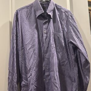 Peter Millar striped button down dress shirt long sleeves Size L purple white
